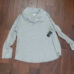 NWT Kim Rogers Silvery Grey Ribbed Cowl Neck Lightweight Sweater size 1X